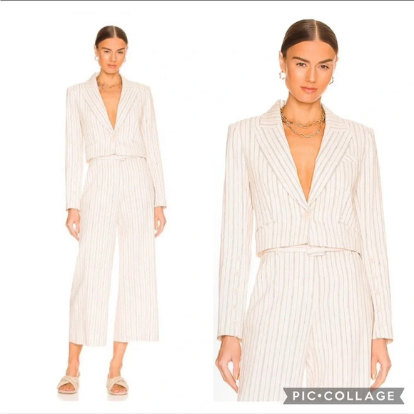 SET Veronica Beard SUIT Armada Blazer Jacket Dexter Trouser Pants Ecru Stripe 2 - Picture 2 of 12